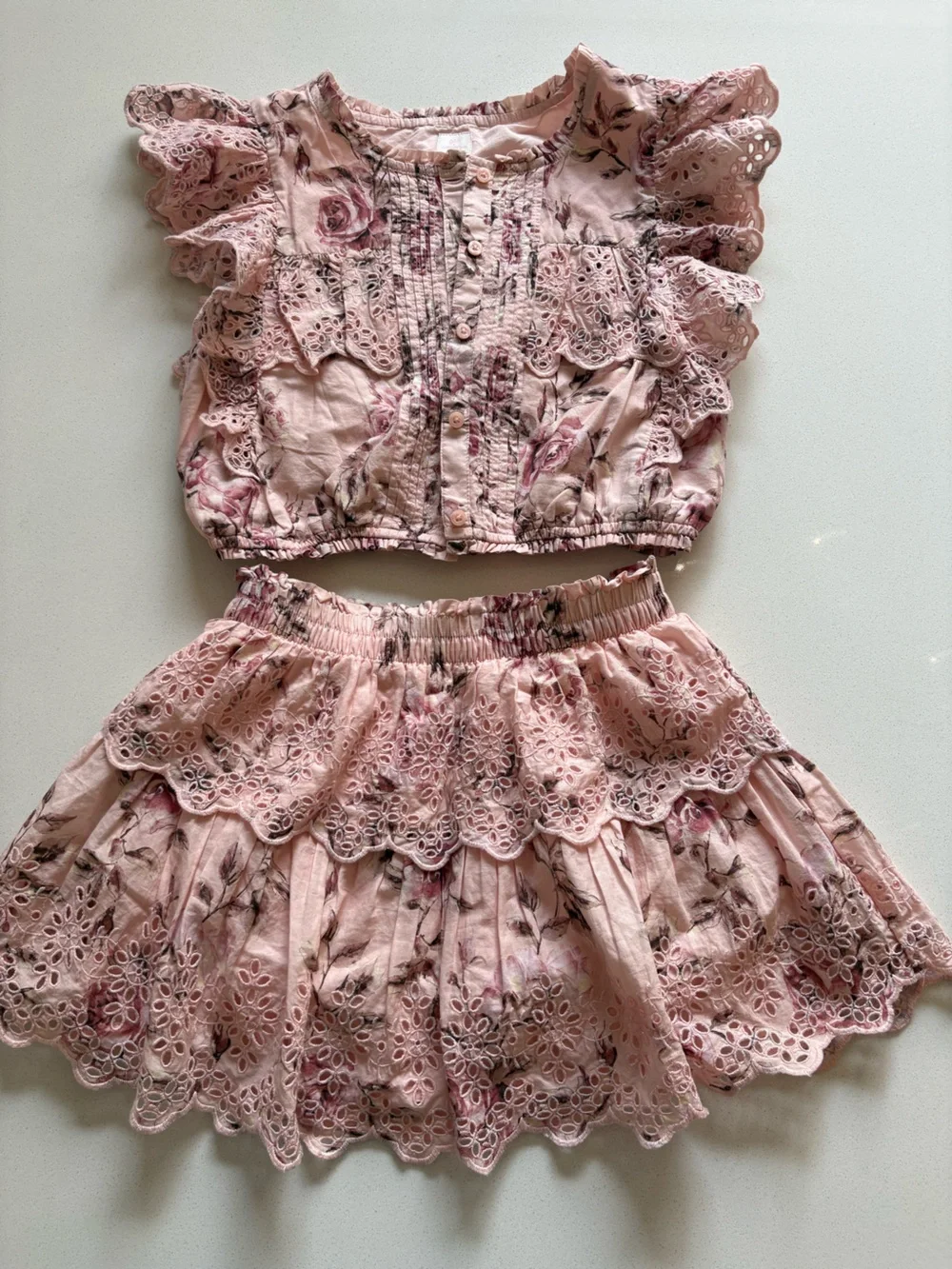 Loveshackfancy for Gap Pink Floral Eyelet Two-Piece Set for Girls